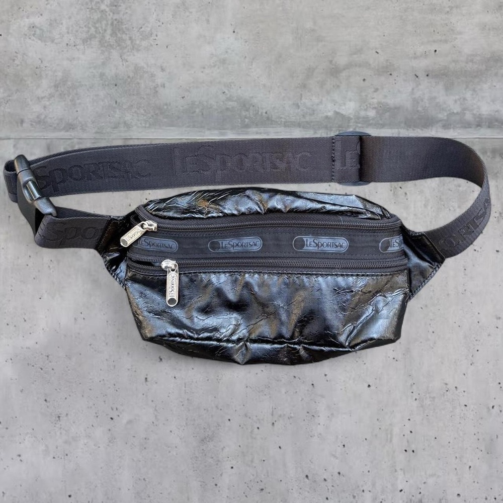$85 LeSportsac shiny fanny pack belt bag in black